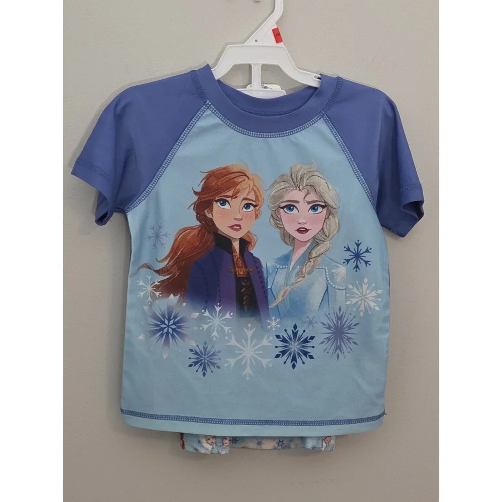Frozen Swimsuit 3 Piece Set Girl's XS 4 5 Rash Guard Tankini Elsa Anna Disney